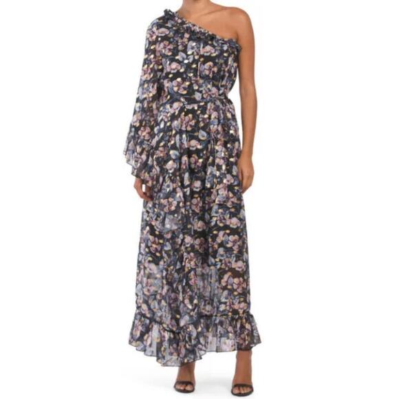 chinese dress ladies Dalia Macphee Women's Floral Print Ruffle Square Neck Maxi Dress Blue / M main image 0